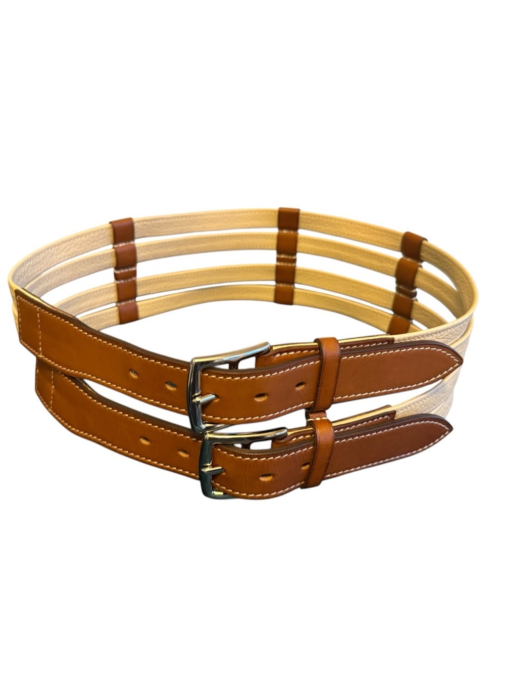 Hermes Two-Tone 2009 Leather Etriviere Double-Strap Belt Sz 31in/80cm (Medium)